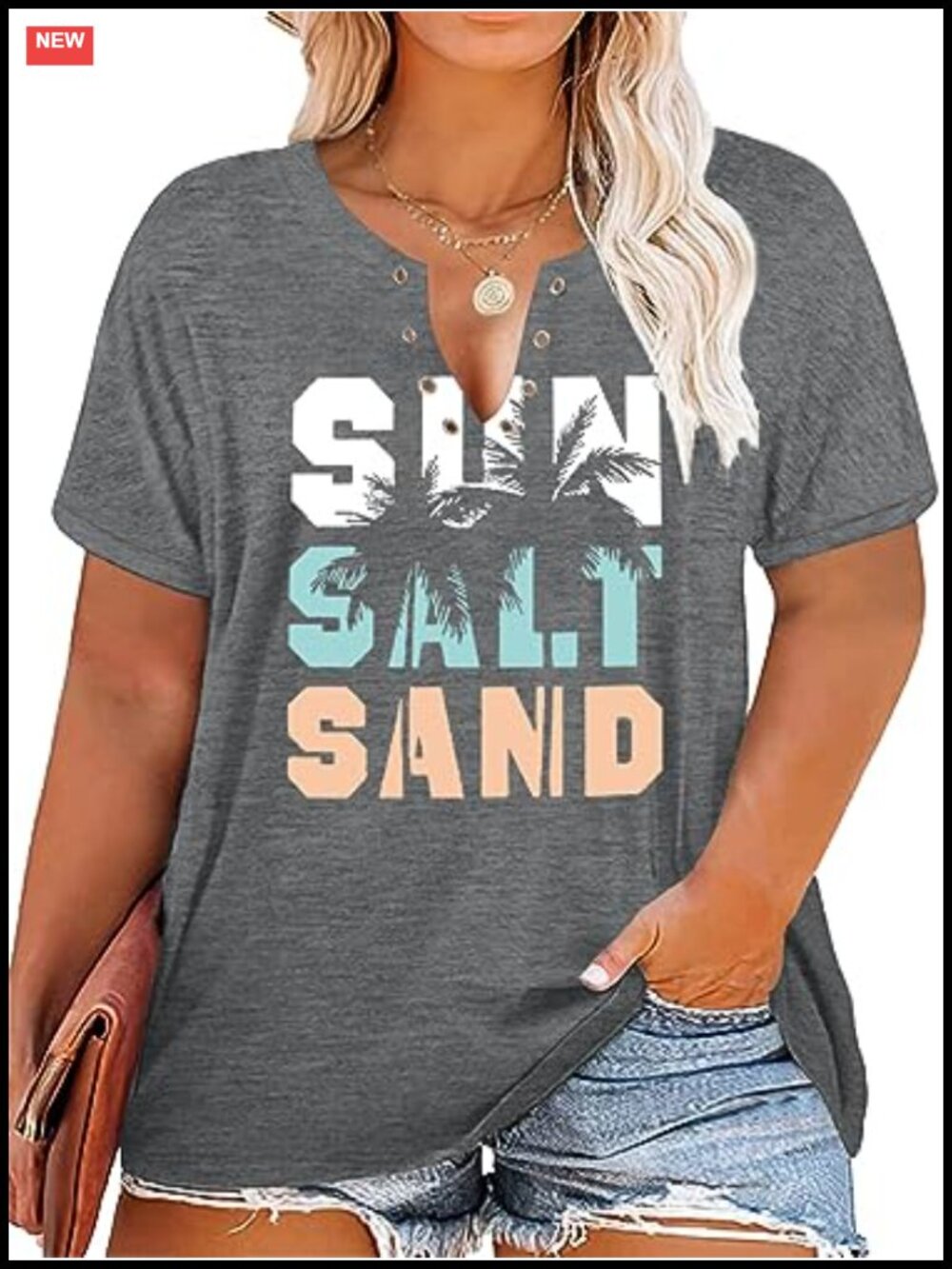 Plus Size Graphic V-Neck Tank Top Summer Beach T-Shirt
